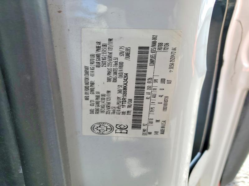 2021 Ford Transit მანქანა იყიდება აუქციონზე, vin: 1FTBR1X86MKA24264, აუქციონის ნომერი: 52785096