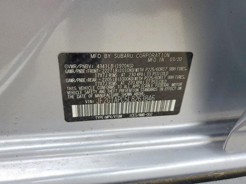 Aukcja sprzedaży 2020 Subaru Crosstrek, vin: JF2GTAPC5L8263846, numer aukcji: 53708276