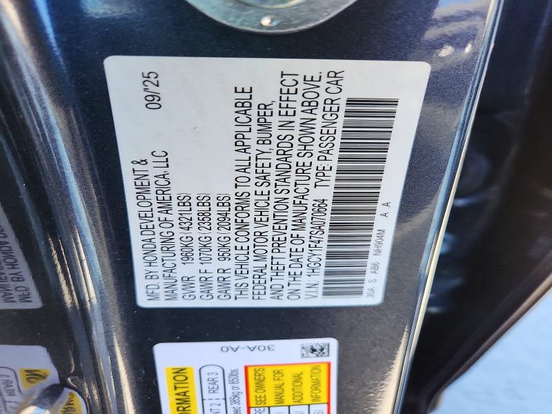Продаж на аукціоні авто 2025 Honda Accord, vin: 1HGCY1F47SA070664, номер лоту: 53603676