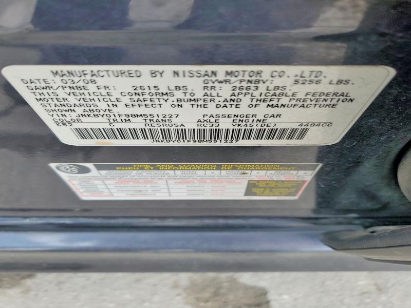 Aukcja sprzedaży 2008 Infiniti M45, vin: JNKBY01F98M551227, numer aukcji: 54240256