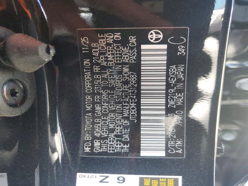 Aukcja sprzedaży 2026 Toyota Corolla Hybrid, vin: JTDBCMFE4T3129887, numer aukcji: 53165276