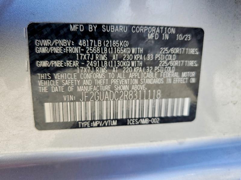 Aukcja sprzedaży 2024 Subaru Crosstrek, vin: JF2GUADC2R8311118, numer aukcji: 53533196