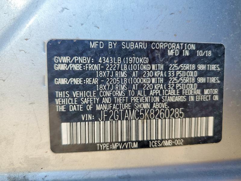 Aukcja sprzedaży 2019 Subaru Crosstrek, vin: JF2GTAMC5K8260285, numer aukcji: 51706926