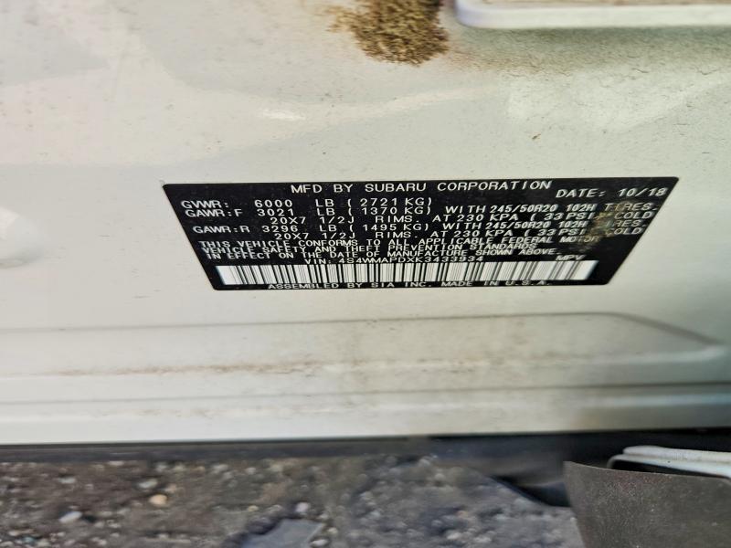 52991376 :رقم المزاد ، 4S4WMAPDXK3433934 vin ، 2019 Subaru Ascent مزاد بيع