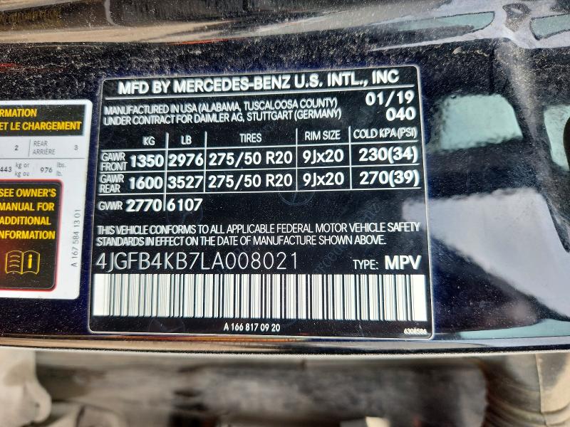 52598976 :رقم المزاد ، 4JGFB4KB7LA008021 vin ، 2020 Mercedes-benz Gle مزاد بيع