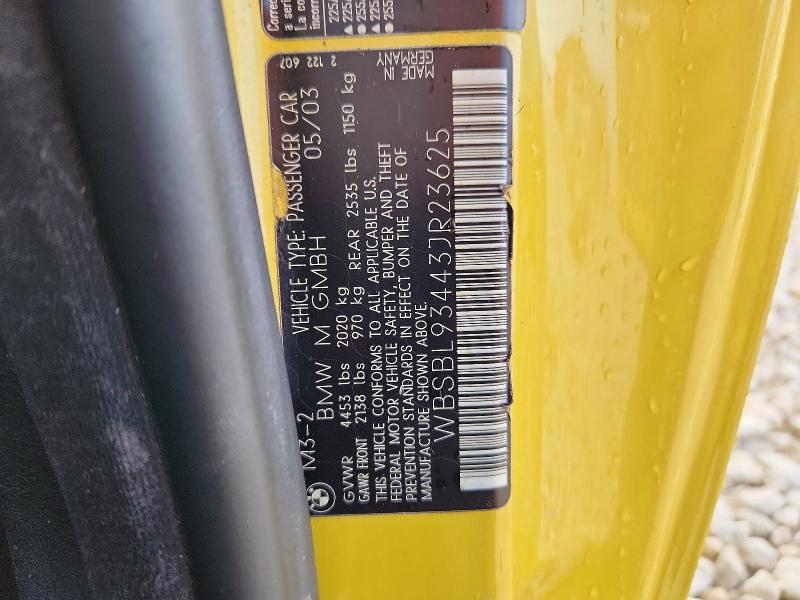 Продаж на аукціоні авто 2003 Bmw M3, vin: WBSBL93443JR23625, номер лоту: 55230956