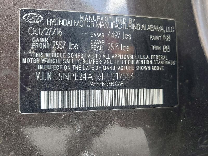 Aukcja sprzedaży 2017 Hyundai Sonata, vin: 5NPE24AF6HH519563, numer aukcji: 55009986