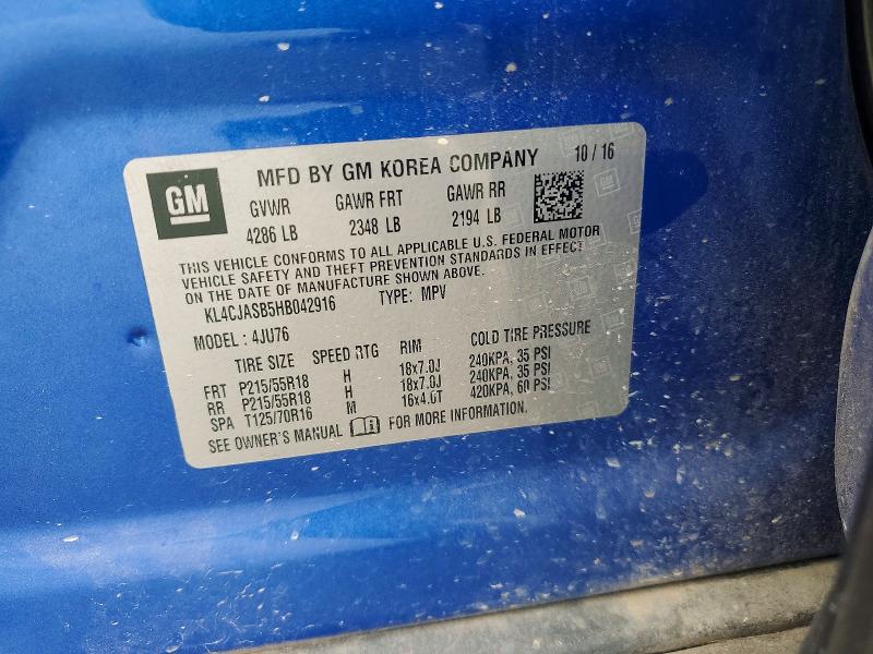 53399476 :رقم المزاد ، KL4CJASB5HB042916 vin ، 2017 Buick Encore مزاد بيع