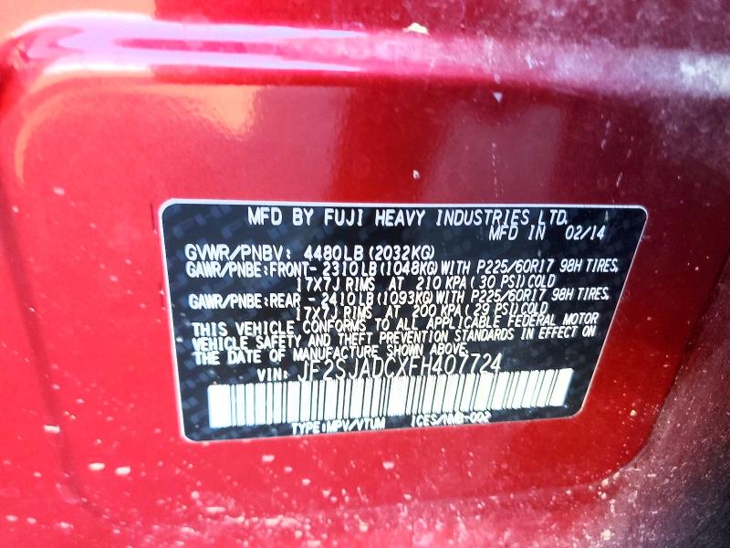 Aukcja sprzedaży 2015 Subaru Forester, vin: JF2SJADCXFH407724, numer aukcji: 50501226