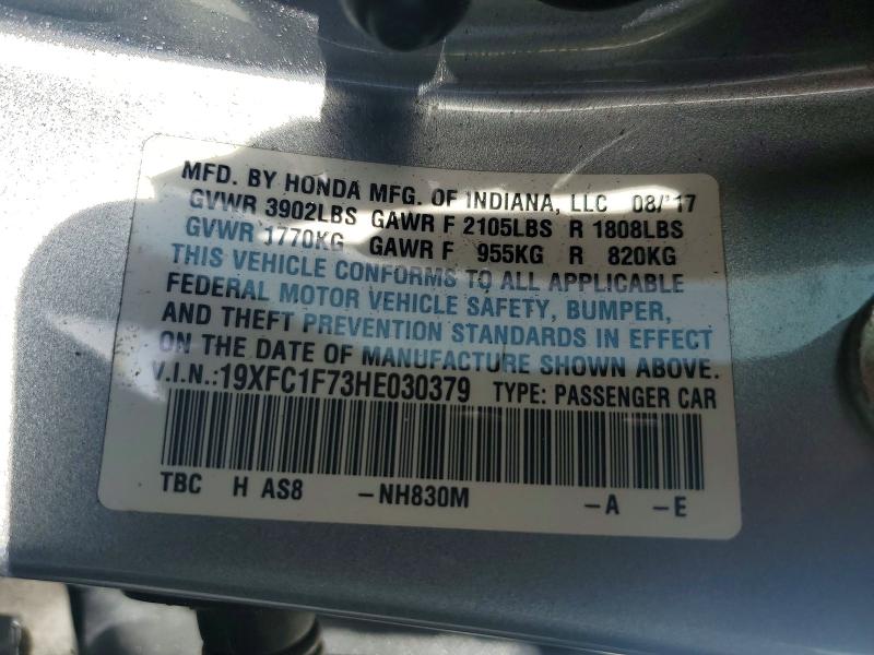54965866 :رقم المزاد ، 19XFC1F73HE030379 vin ، 2017 Honda Civic مزاد بيع
