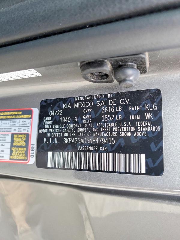 Aukcja sprzedaży 2022 Kia Rio, vin: 3KPA25AD5NE479415, numer aukcji: 54917676