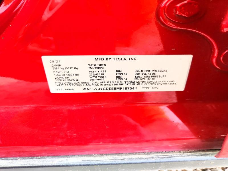 2021 Tesla Model Y მანქანა იყიდება აუქციონზე, vin: 5YJYGDEE5MF187544, აუქციონის ნომერი: 52745096