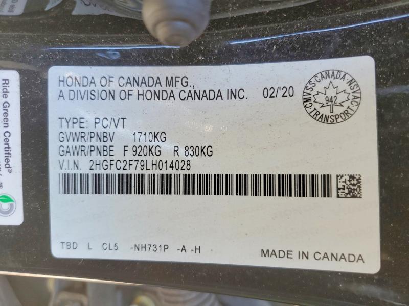 55515356 :رقم المزاد ، 2HGFC2F79LH014028 vin ، 2020 Honda Civic مزاد بيع