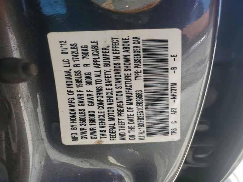 Продаж на аукціоні авто 2012 Honda Civic, vin: 19XFB2E51CE039583, номер лоту: 55319136