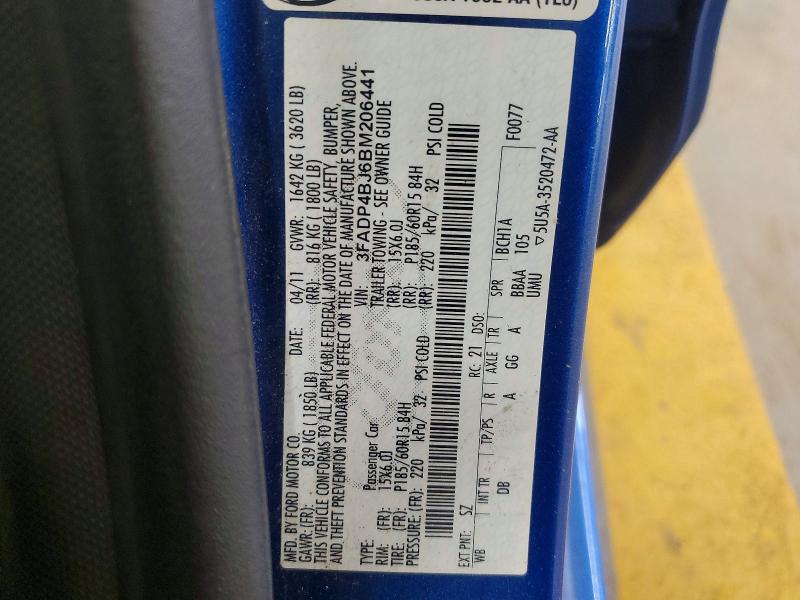 2011 Ford Fiesta მანქანა იყიდება აუქციონზე, vin: 3FADP4BJ6BM206441, აუქციონის ნომერი: 53517916