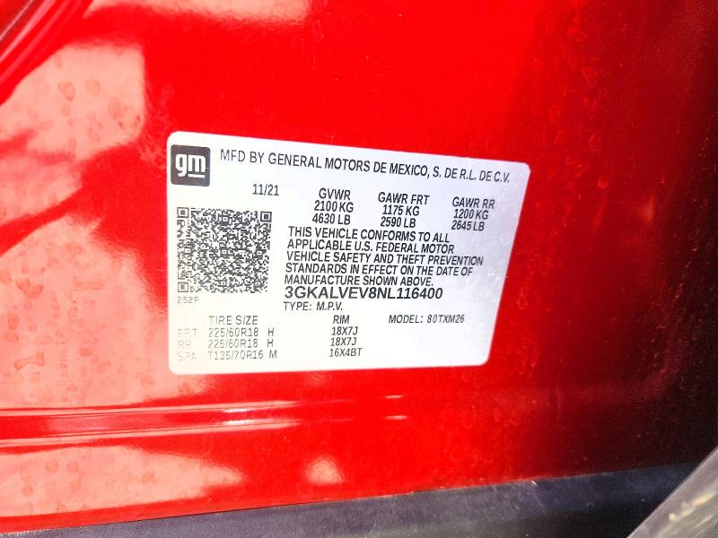 Aukcja sprzedaży 2022 Gmc Terrain, vin: 3GKALVEV8NL116400, numer aukcji: 53414366
