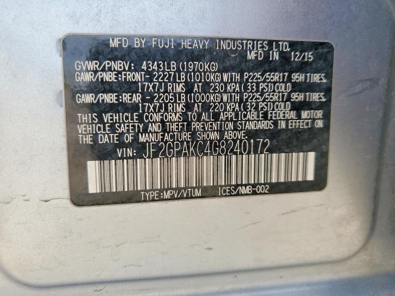 Aukcja sprzedaży 2016 Subaru Crosstrek, vin: JF2GPAKC4G8240172, numer aukcji: 53420556