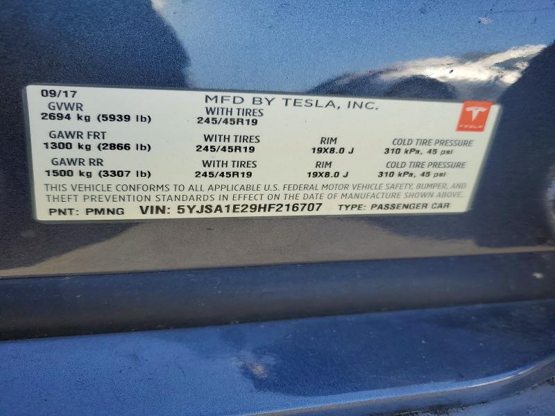 Aukcja sprzedaży 2017 Tesla Model S, vin: 5YJSA1E29HF216707, numer aukcji: 53961096