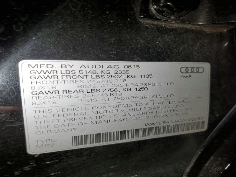 52711266 :رقم المزاد ، WA1UFAFL6GA003250 vin ، 2016 Audi A4 Allroad مزاد بيع
