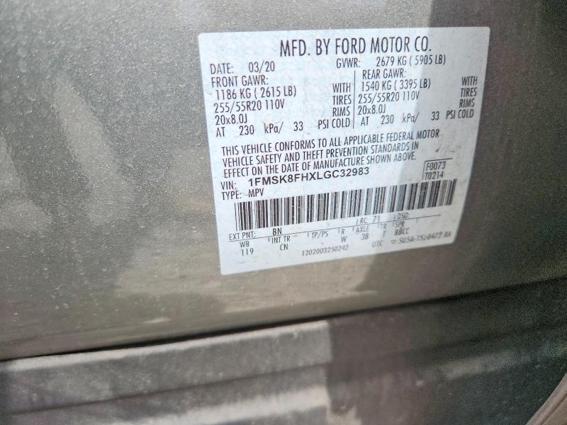 Aukcja sprzedaży 2020 Ford Explorer, vin: 1FMSK8FHXLGC32983, numer aukcji: 54560166