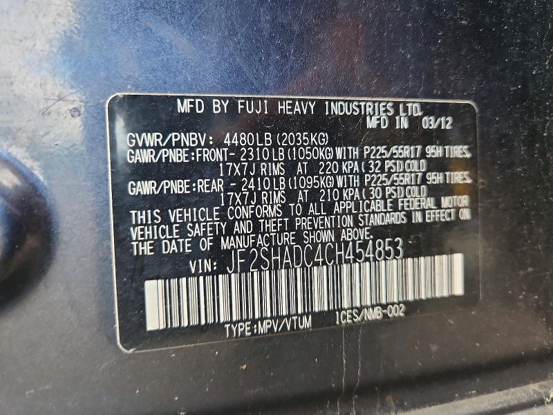 55192986 :رقم المزاد ، JF2SHADC4CH454853 vin ، 2012 Subaru Forester مزاد بيع