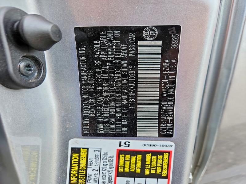 Продаж на аукціоні авто 2018 Toyota Camry, vin: 4T1B11HKXJU102915, номер лоту: 54111596
