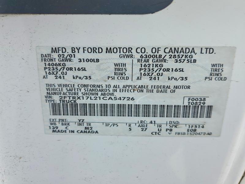 Продажа на аукционе авто 2001 Ford F150, vin: 2FTRX17L21CA54726, номер лота: 51102846