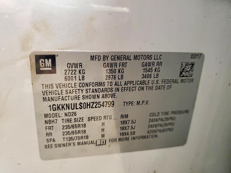 53261866 :رقم المزاد ، 1GKKNULS0HZ254799 vin ، 2017 Gmc Acadia مزاد بيع