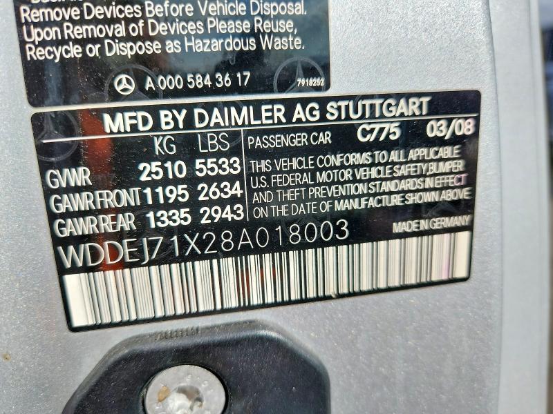 55002616 :رقم المزاد ، WDDEJ71X28A018003 vin ، 2008 Mercedes-benz Cl مزاد بيع