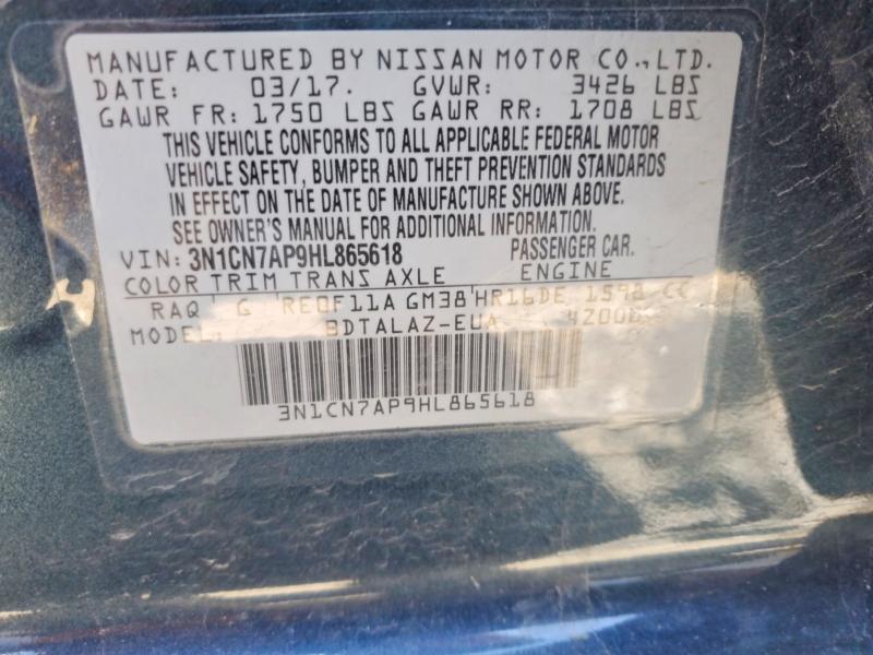 Продаж на аукціоні авто 2017 Nissan Versa, vin: 3N1CN7AP9HL865618, номер лоту: 52840006