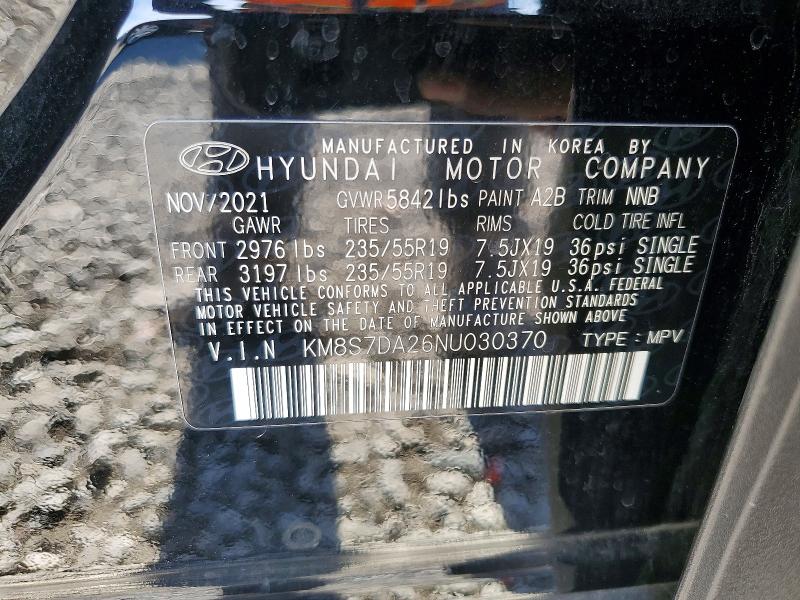Aukcja sprzedaży 2022 Hyundai Santa Fe, vin: KM8S7DA26NU030370, numer aukcji: 54422196