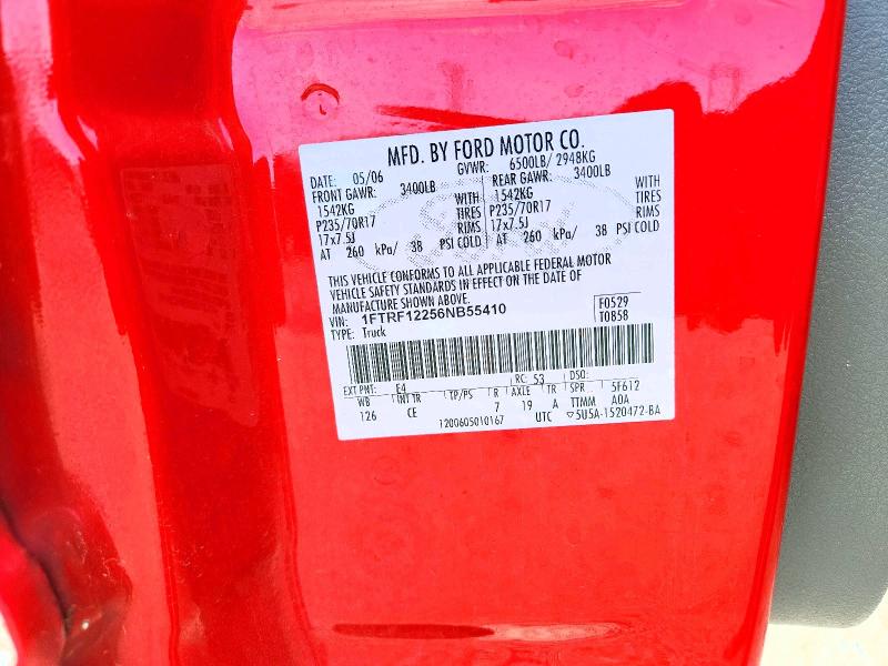 2006 Ford F150 მანქანა იყიდება აუქციონზე, vin: 1FTRF12256NB55410, აუქციონის ნომერი: 52871916