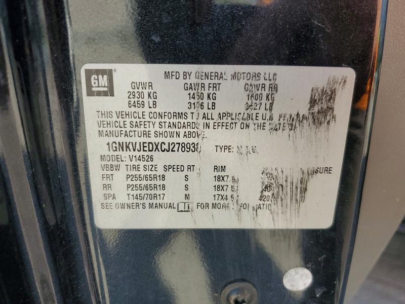 52528386 :رقم المزاد ، 1GNKVJEDXCJ278938 vin ، 2012 Chevrolet Traverse مزاد بيع