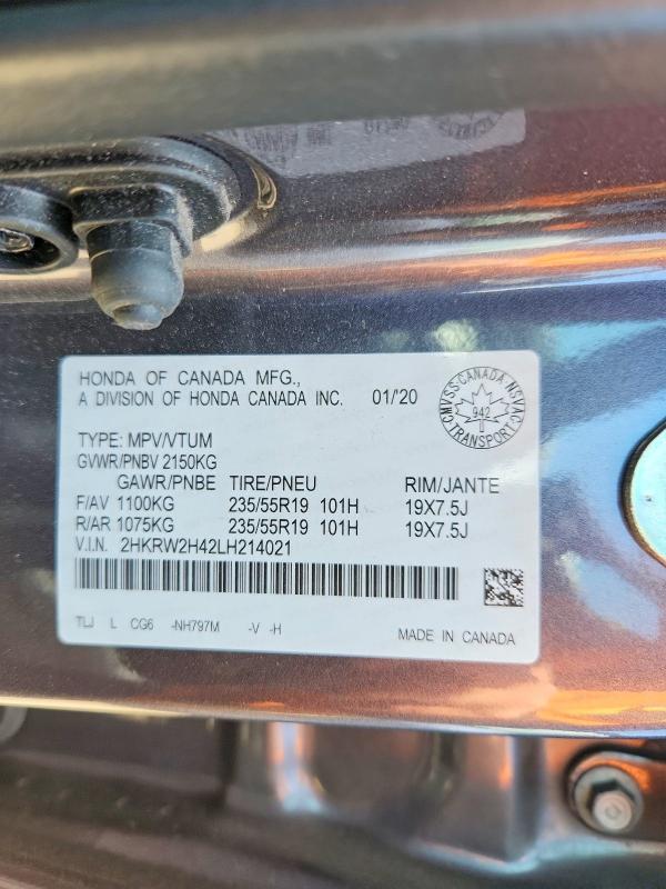 55109196 :رقم المزاد ، 2HKRW2H42LH214021 vin ، 2020 Honda Cr-v مزاد بيع