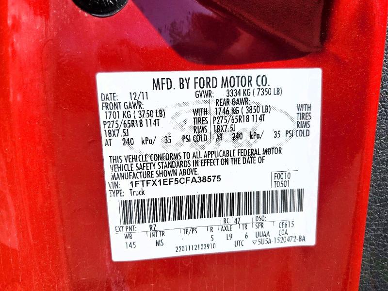 Aukcja sprzedaży 2012 Ford F150, vin: 1FTFX1EF5CFA38575, numer aukcji: 52942196