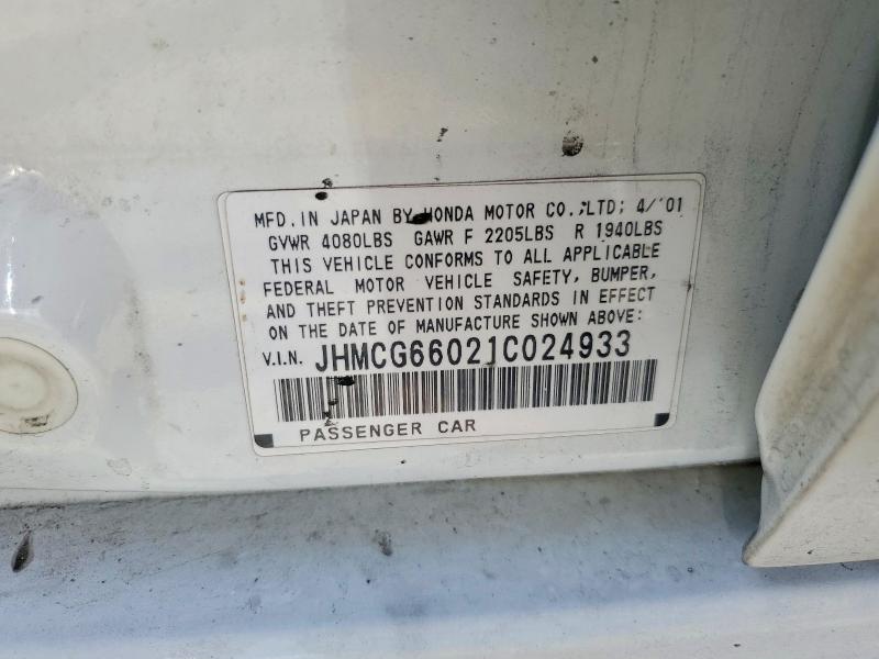 Aukcja sprzedaży 2001 Honda Accord, vin: JHMCG66021C024933, numer aukcji: 53459536