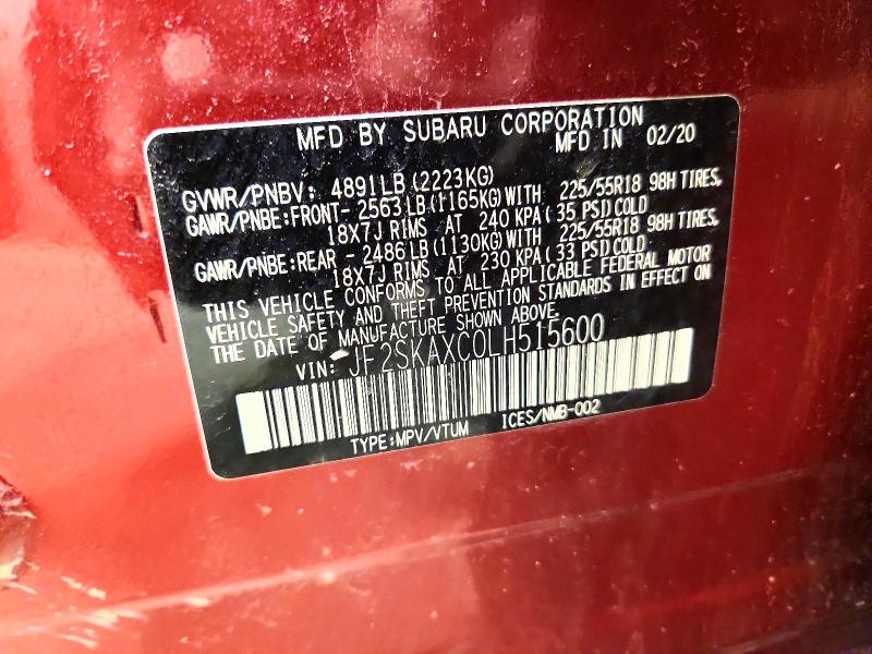 Продажа на аукционе авто 2020 Subaru Forester, vin: JF2SKAXC0LH515600, номер лота: 52719566