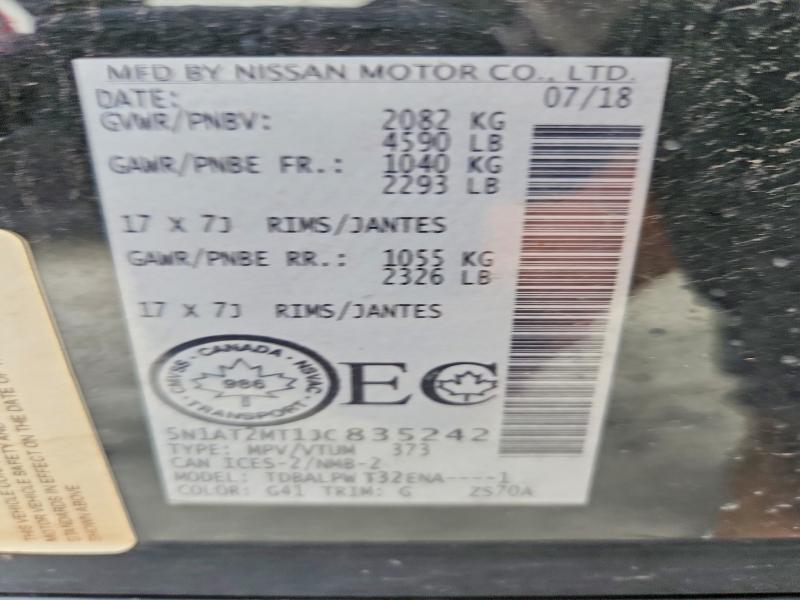 53687536 :رقم المزاد ، 5N1AT2MT1JC835242 vin ، 2018 Nissan Rogue مزاد بيع