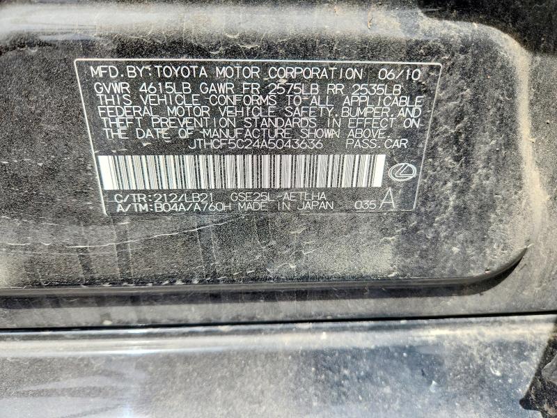54772136 :رقم المزاد ، JTHCF5C24A5043636 vin ، 2010 Lexus Is مزاد بيع