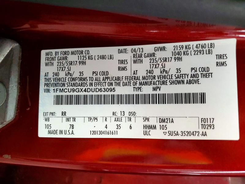 2013 Ford Escape მანქანა იყიდება აუქციონზე, vin: 1FMCU9GX4DUD63095, აუქციონის ნომერი: 52685076