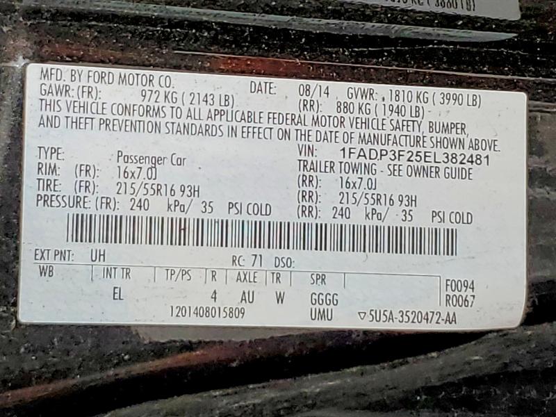 2014 Ford Focus მანქანა იყიდება აუქციონზე, vin: 1FADP3F25EL382481, აუქციონის ნომერი: 41627736