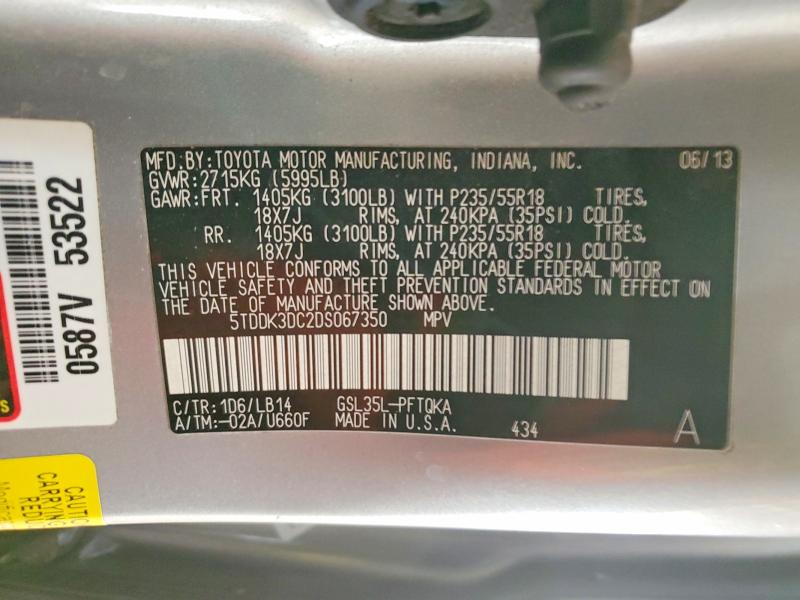 2013 Toyota Sienna მანქანა იყიდება აუქციონზე, vin: 5TDDK3DC2DS067350, აუქციონის ნომერი: 52923086