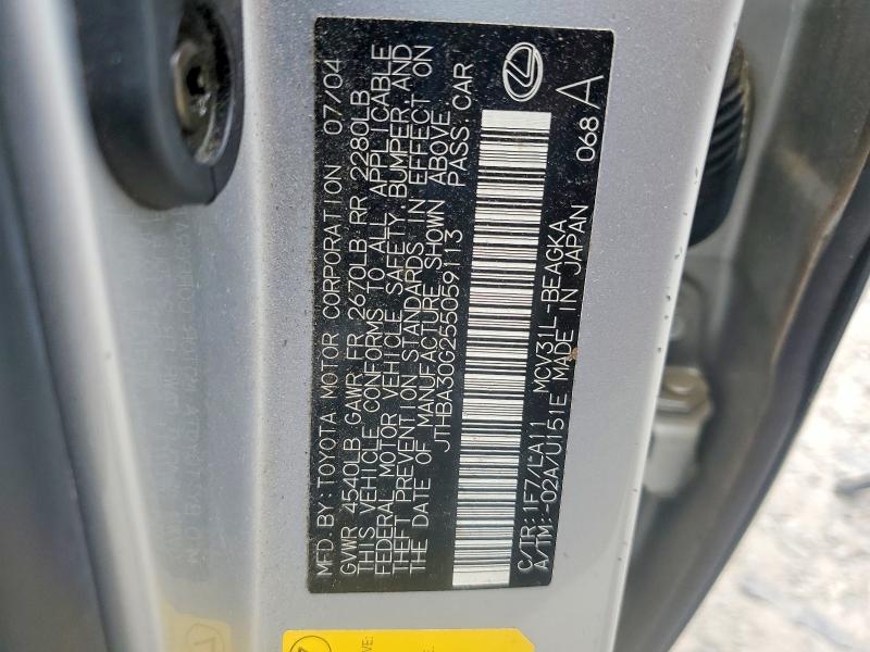 55509786 :رقم المزاد ، JTHBA30G255059113 vin ، 2005 Lexus Es مزاد بيع