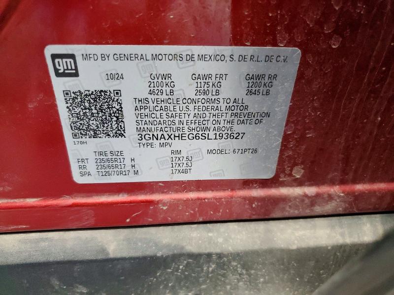 Продажа на аукционе авто 2025 Chevrolet Equinox, vin: 3GNAXHEG6SL193627, номер лота: 53750766