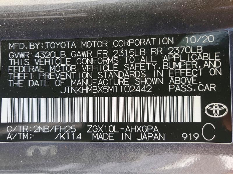 Продажа на аукционе авто 2021 Toyota C-hr, vin: JTNKHMBX5M1102442, номер лота: 53846416