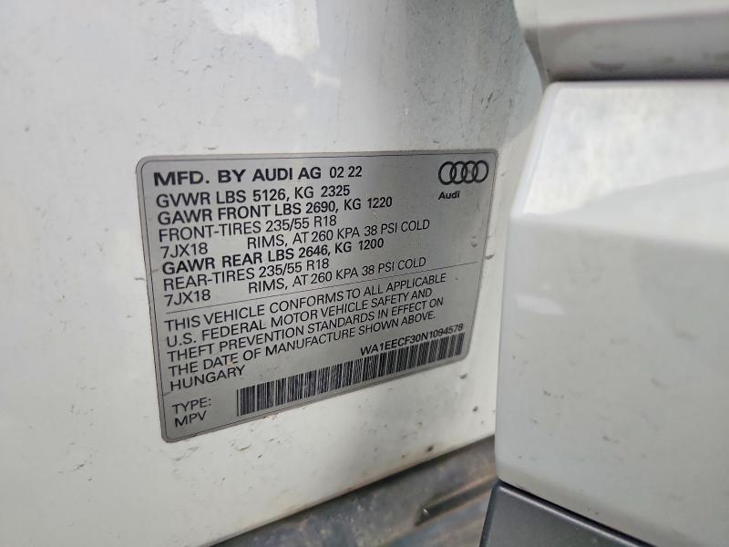 Aukcja sprzedaży 2022 Audi Q3, vin: WA1EECF30N1094578, numer aukcji: 52421866