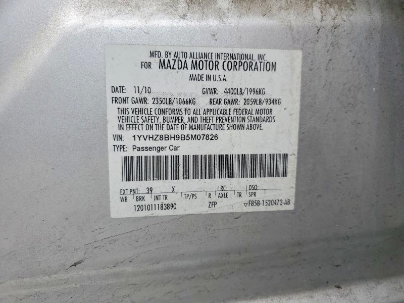 2011 Mazda 6 მანქანა იყიდება აუქციონზე, vin: 1YVHZ8BH9B5M07826, აუქციონის ნომერი: 54171796
