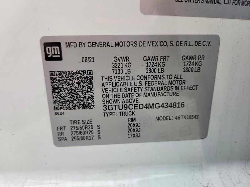 53923096 :رقم المزاد ، 3GTU9CED4MG434816 vin ، 2021 Gmc Sierra مزاد بيع