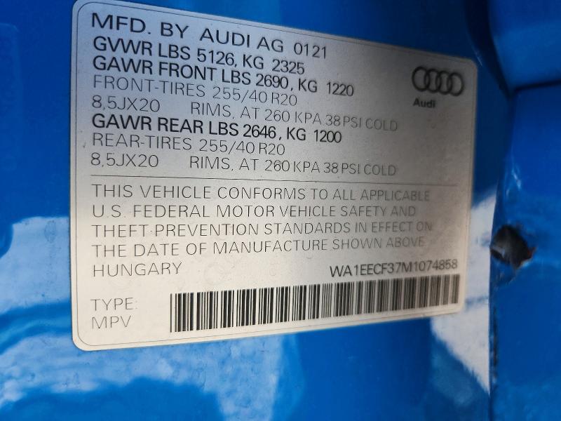 Продаж на аукціоні авто 2021 Audi Q3, vin: WA1EECF37M1074858, номер лоту: 53730876
