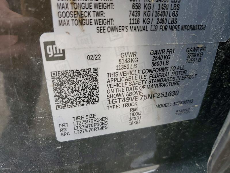 Продаж на аукціоні авто 2022 Gmc Sierra, vin: 1GT49VE75NF251630, номер лоту: 53665236